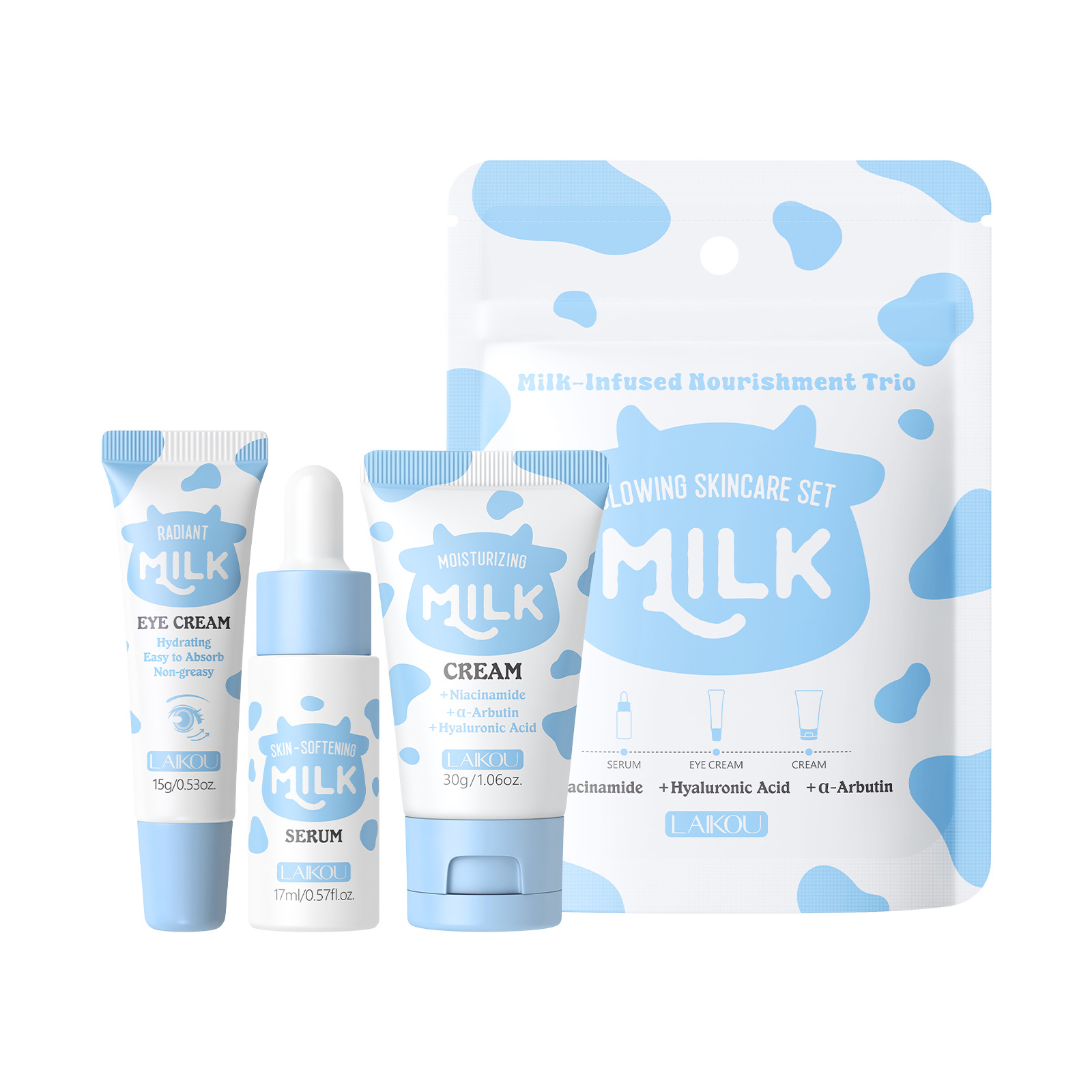 Skincare Gentle - 라이코우 밀크 3종 여행용 스킨케어 세트